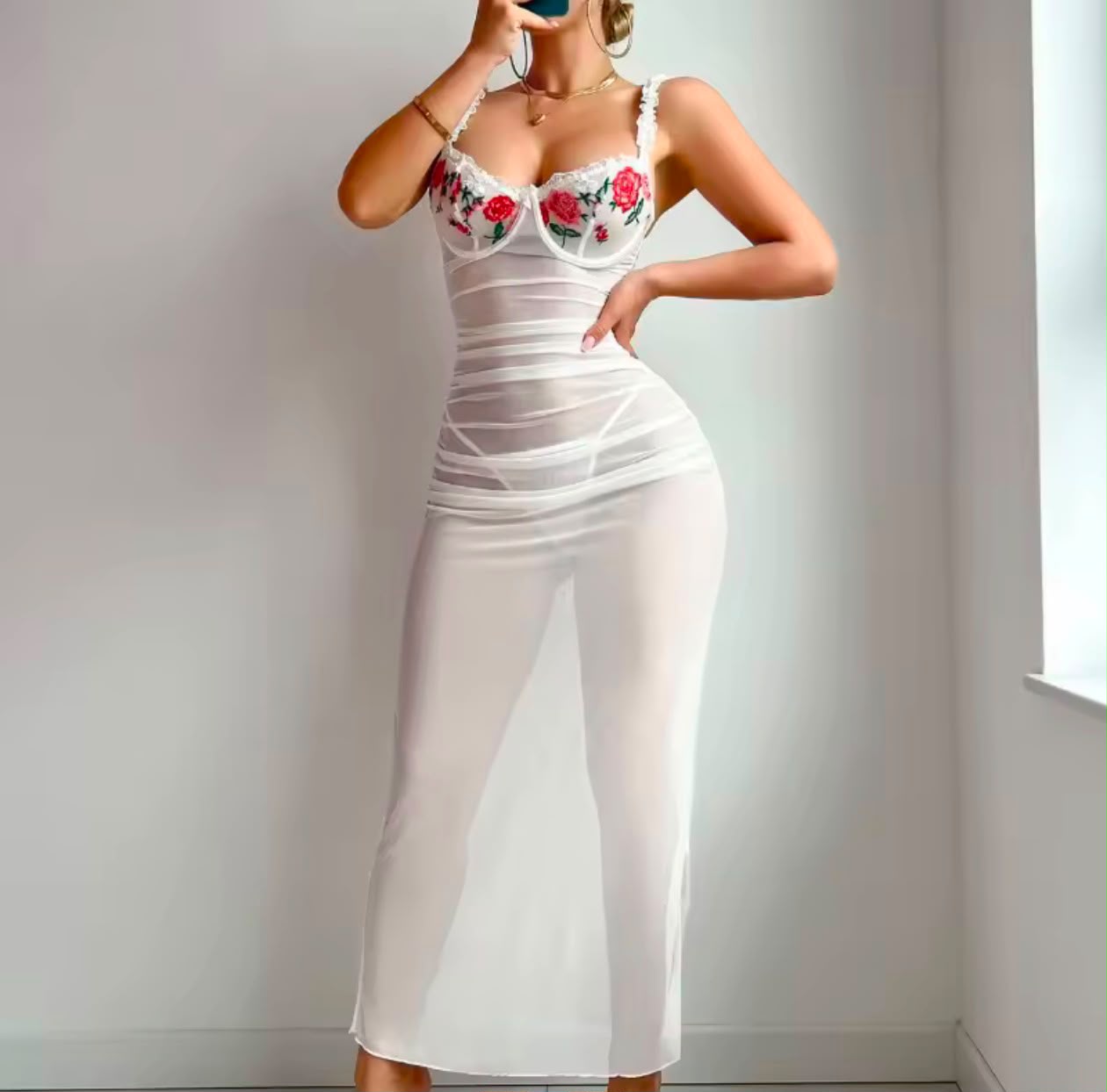 floral embroidery long net (3699)